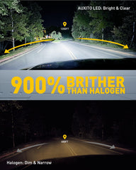 Auxito 9007/HB5 side-angle view showing uniform 360° lighting.
