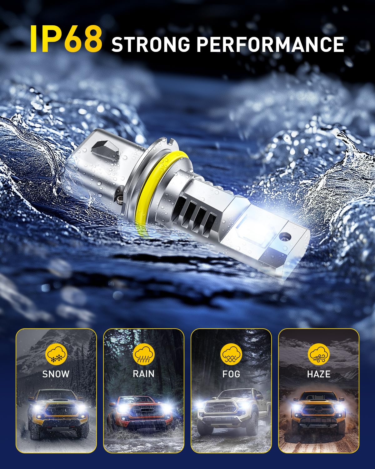 AUXITO 9007 LED bulbs installed in headlight housing for crisp, glare-controlled output.