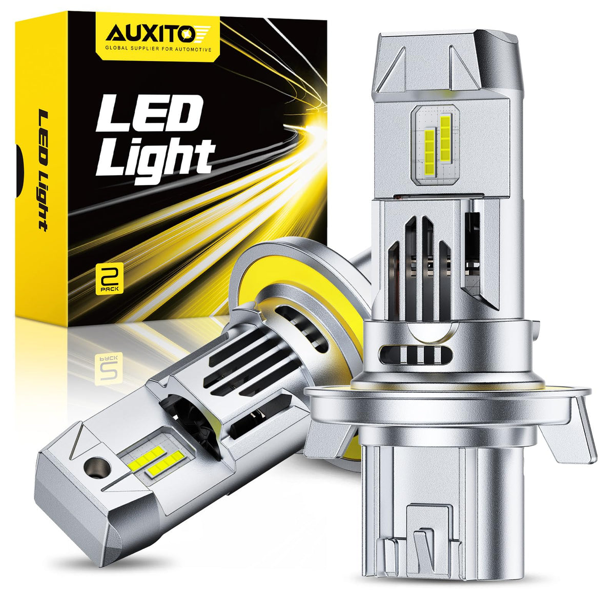 AUXITO 9008 LED bulbs bright beam improves nighttime visibility and safety.
