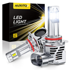 AUXITO 9012 bulb front view showing 6500K daylight-like light for safer night driving.