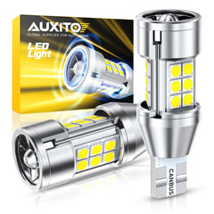 Auxito 912/921 LED reverse lights with 360° beam for clearer night backing.
