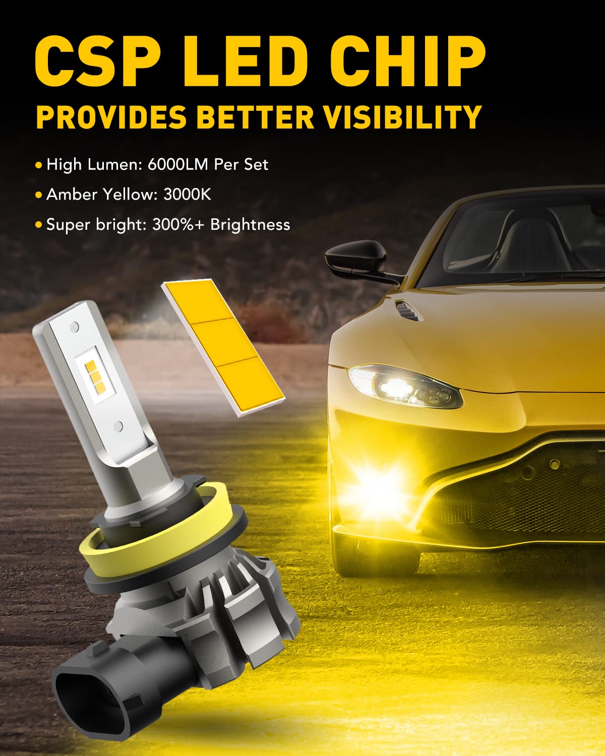 AUXITO amber fog lights with 360-degree beam pattern for even illumination