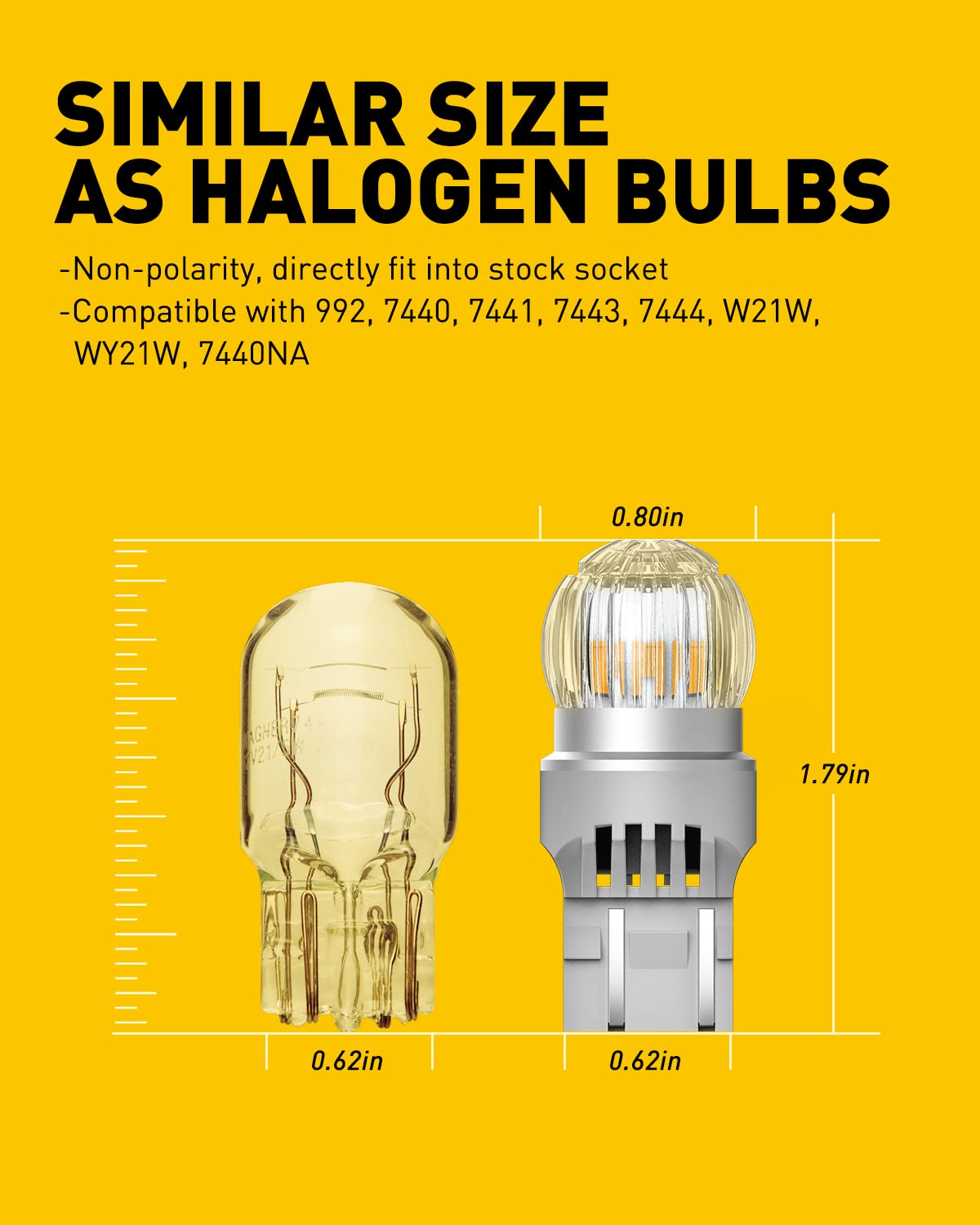 AUXITO 7443 amber LED bulb compatibility range with common sockets.