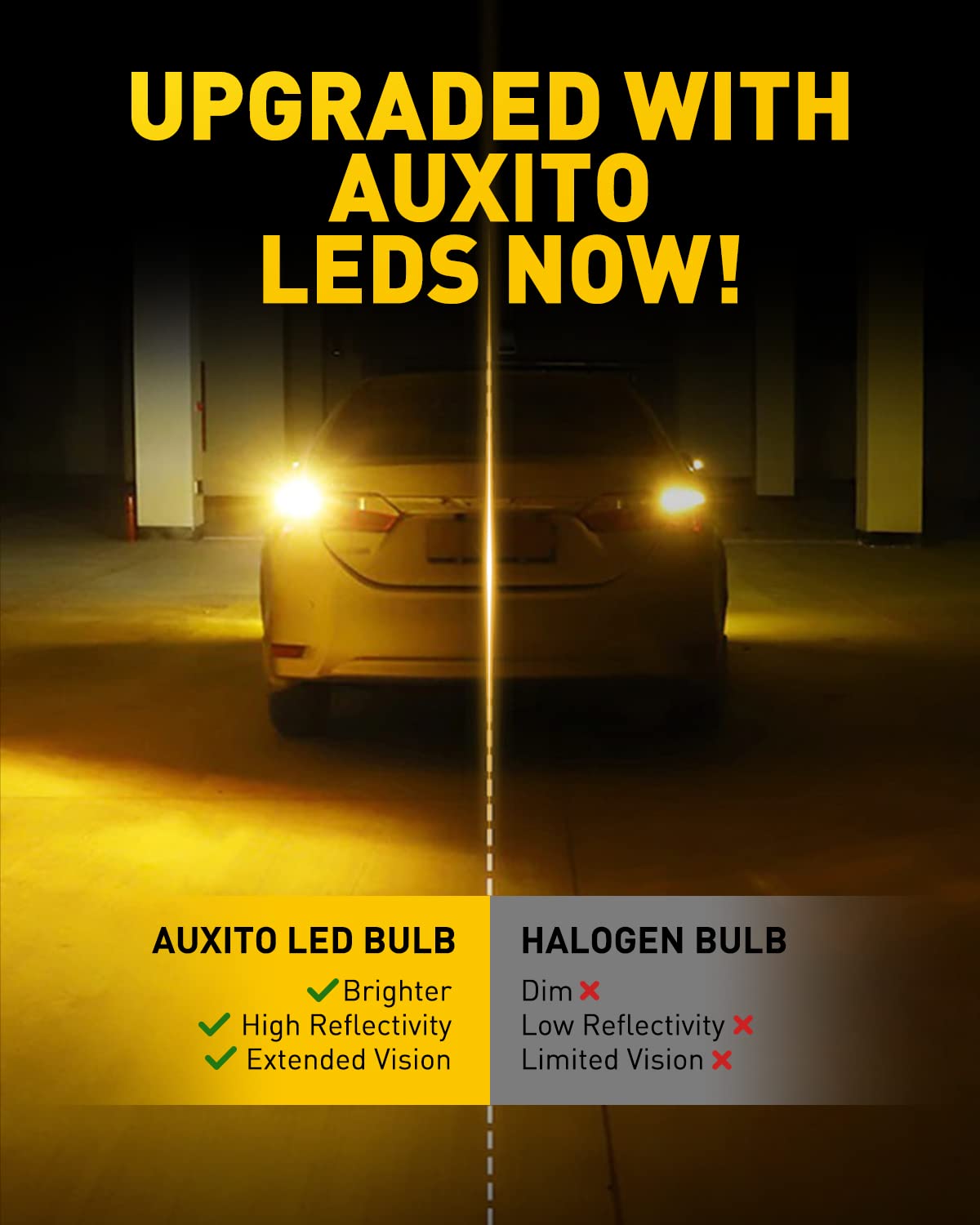 AUXITO amber LED bulb heat dissipation design keeps components cooler.