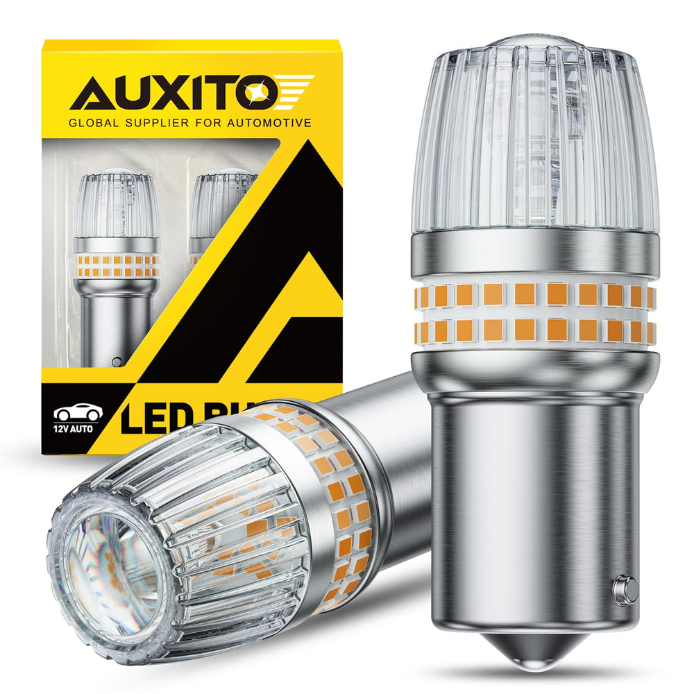 AUXITO amber-yellow 1156 turn-signal bulb for improved signaling and visibility.