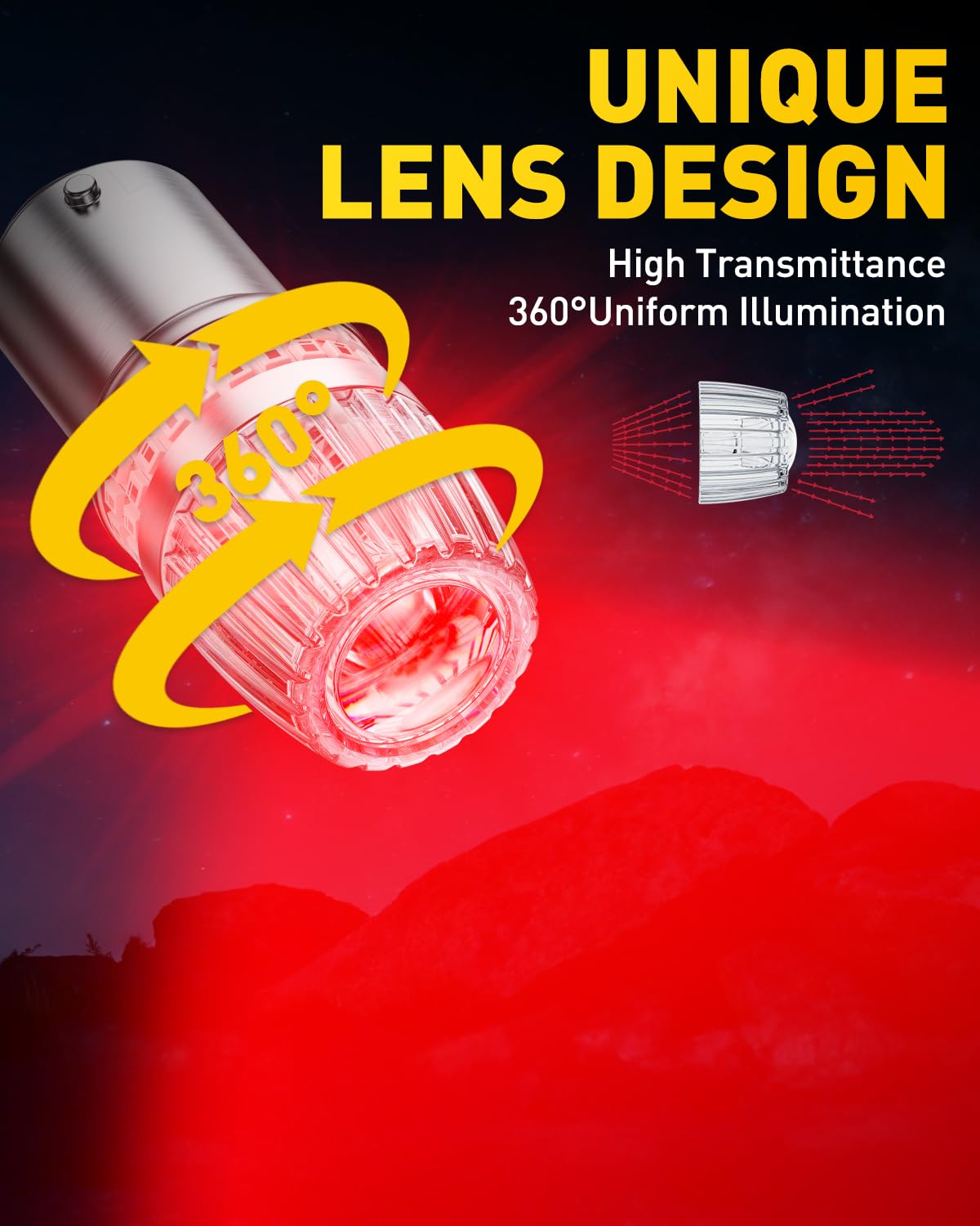 Auxito BA15S 7506 red tail light lens cover diffuses light softly.