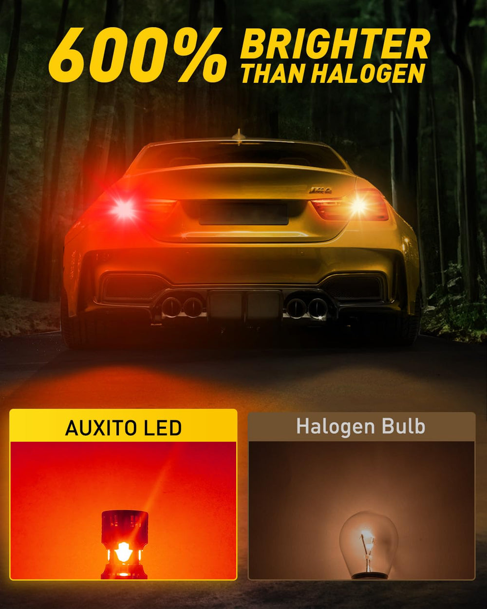 AUXITO bright red LED delivers high visibility for safer night-time braking.