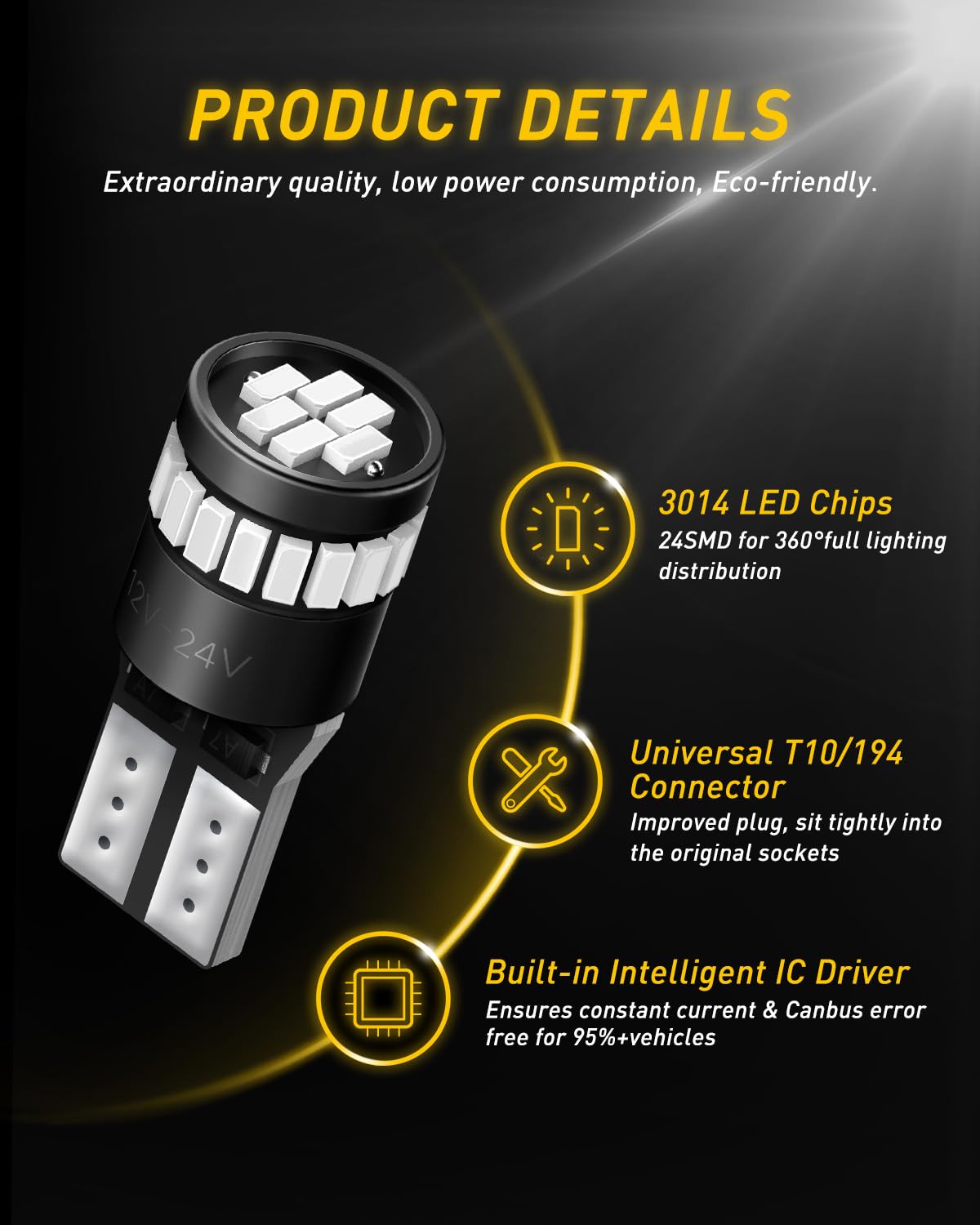 AUXITO Brilliant Red 194 LED bulb for dome lights, smooth, even lighting.
