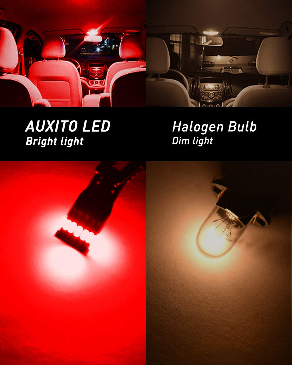 AUXITO Brilliant Red 194 LED bulb for front marker lights, clear exterior signaling.