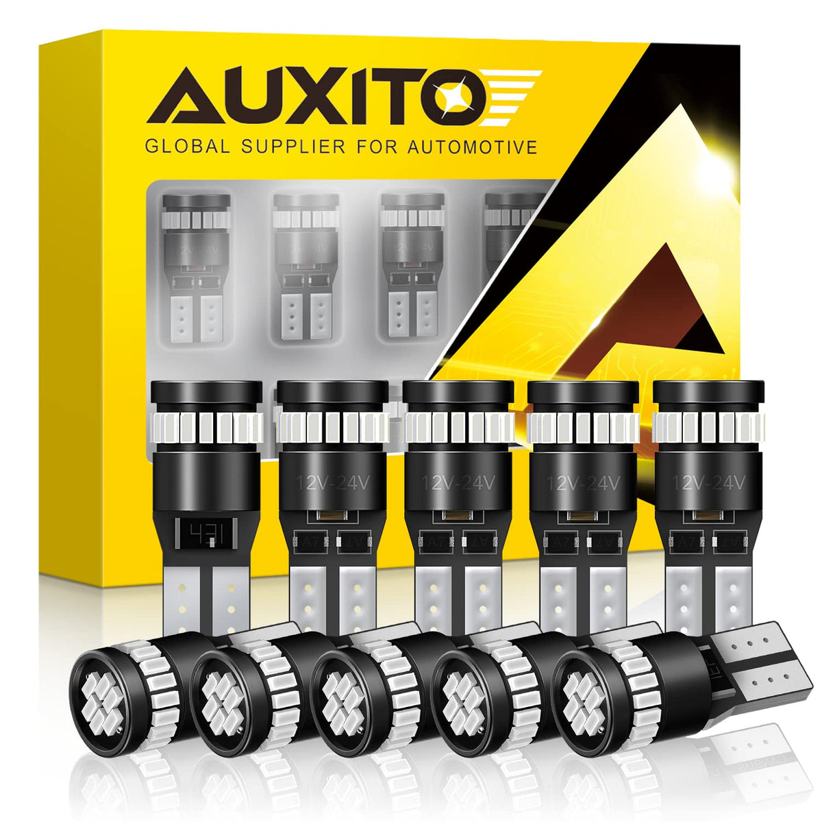 AUXITO Brilliant Red 194 LED bulb for license plate lighting, bright and high visibility.