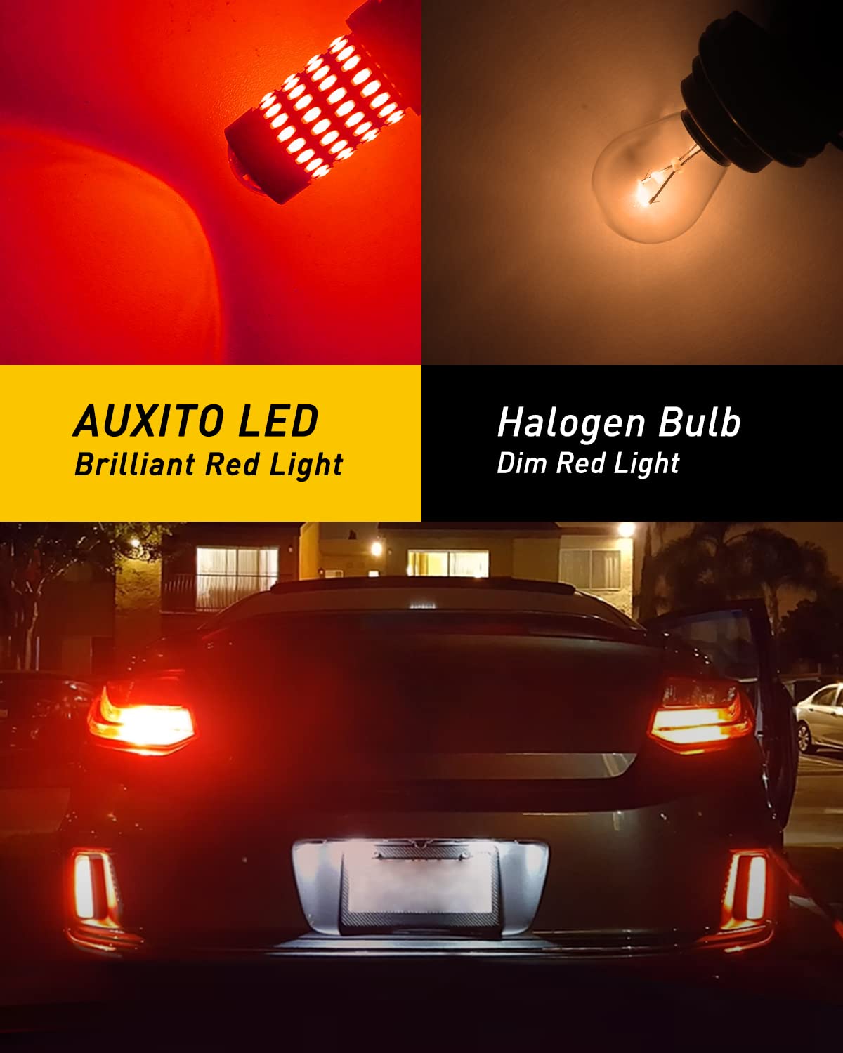 AUXITO 3157 red LED bulbs with built-in driver reduce radio interference.