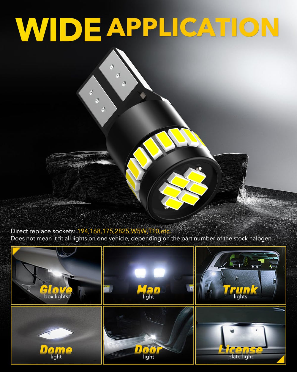AUXITO canbus-free LEDs work with most vehicles for reliable lighting.