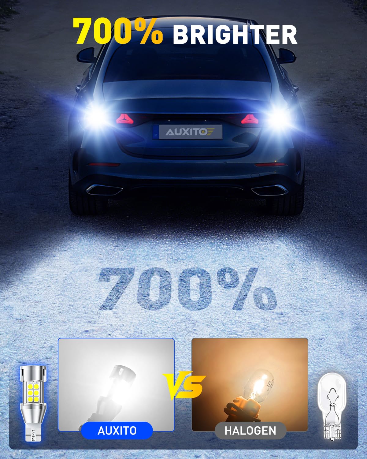 Auxito CANBUS-ready backup bulbs prevent warning messages in most vehicles.