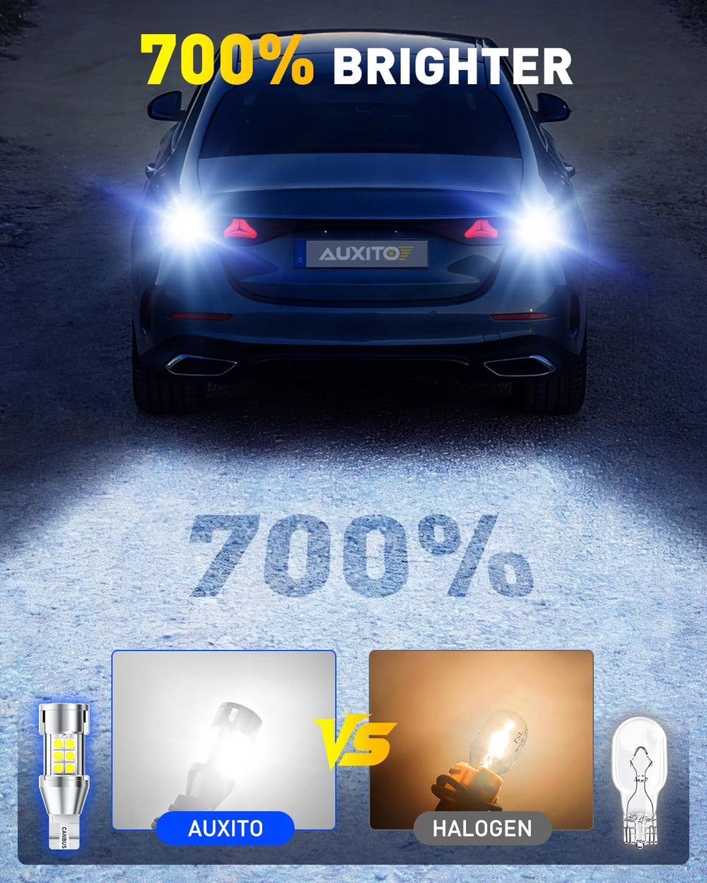 Auxito CANBUS-ready backup bulbs prevent warning messages in most vehicles.