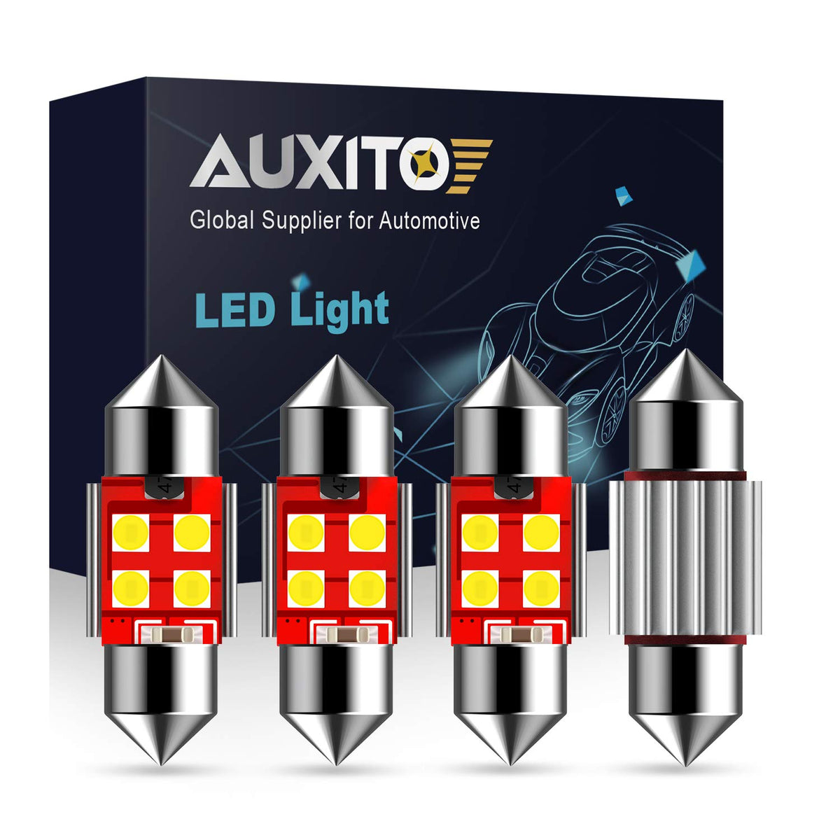 AUXITO CANBUS DE3175 festoon LED bulbs providing clean interior cabin illumination
