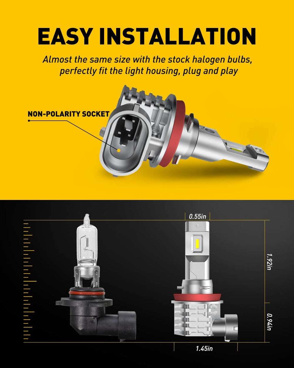 Auxito fanless LED bulb heatsink and aviation aluminum body for quiet operation.