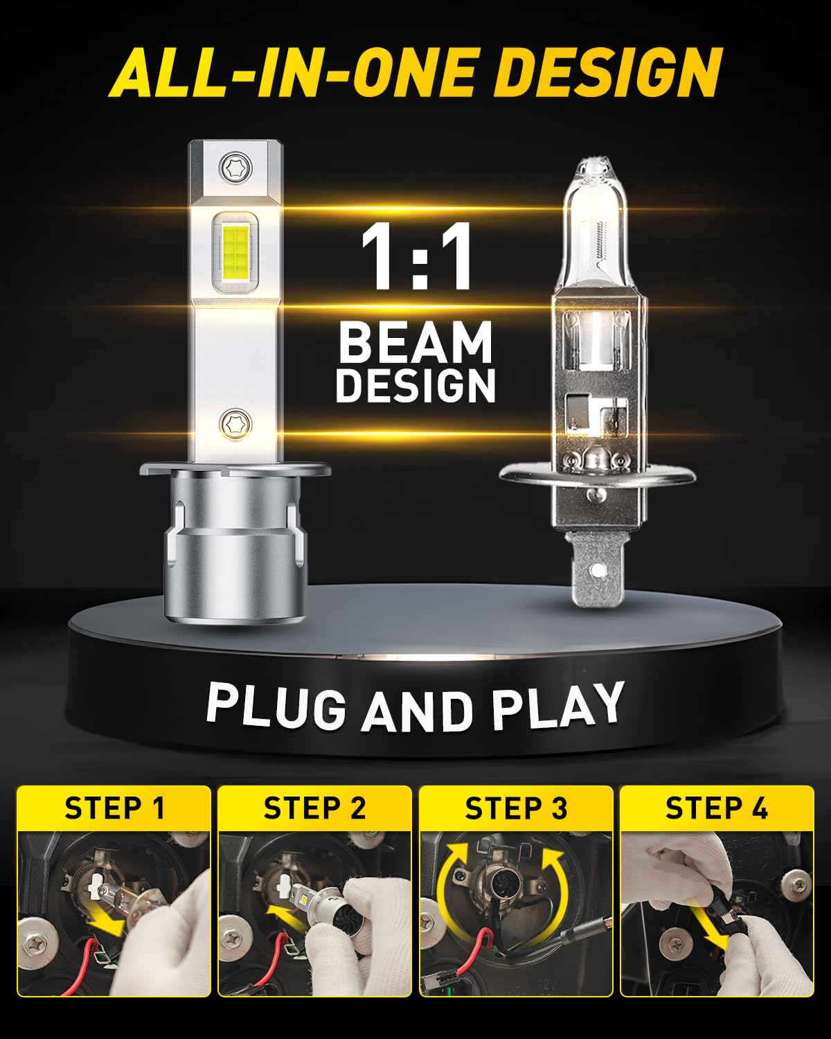 AUXITO H1 LED bulbs all aluminum body for durability