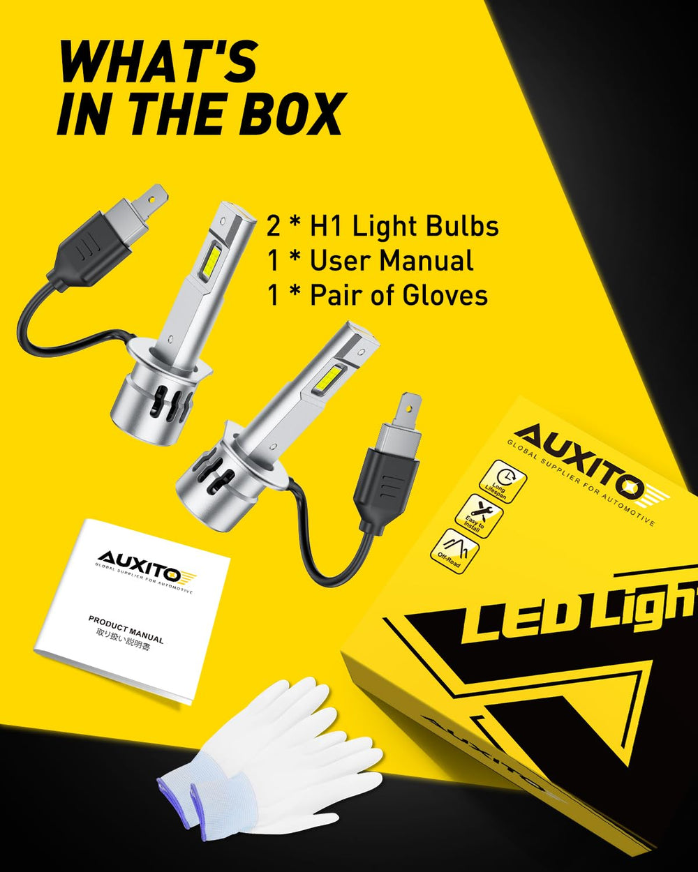 AUXITO H1 LED bulbs compact packaging ready for upgrade