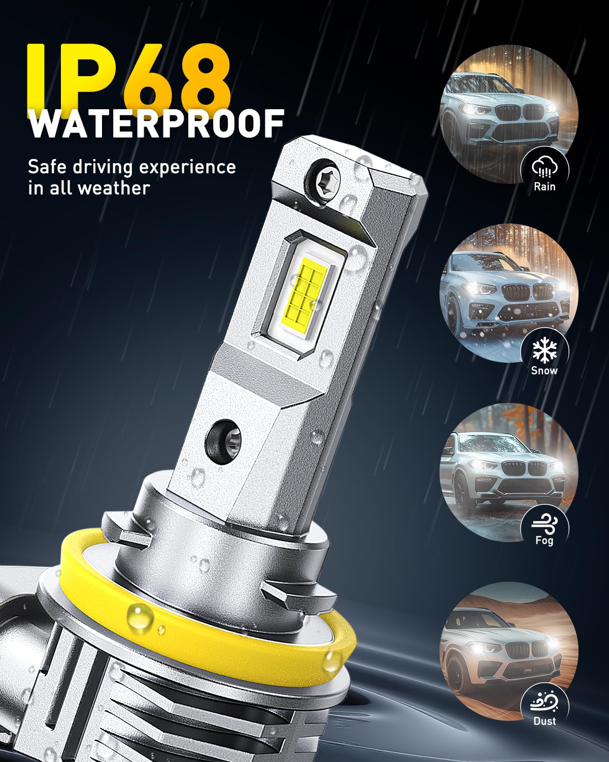 Auxito H11 9005 LED bulbs smart IC driver for wide compatibility