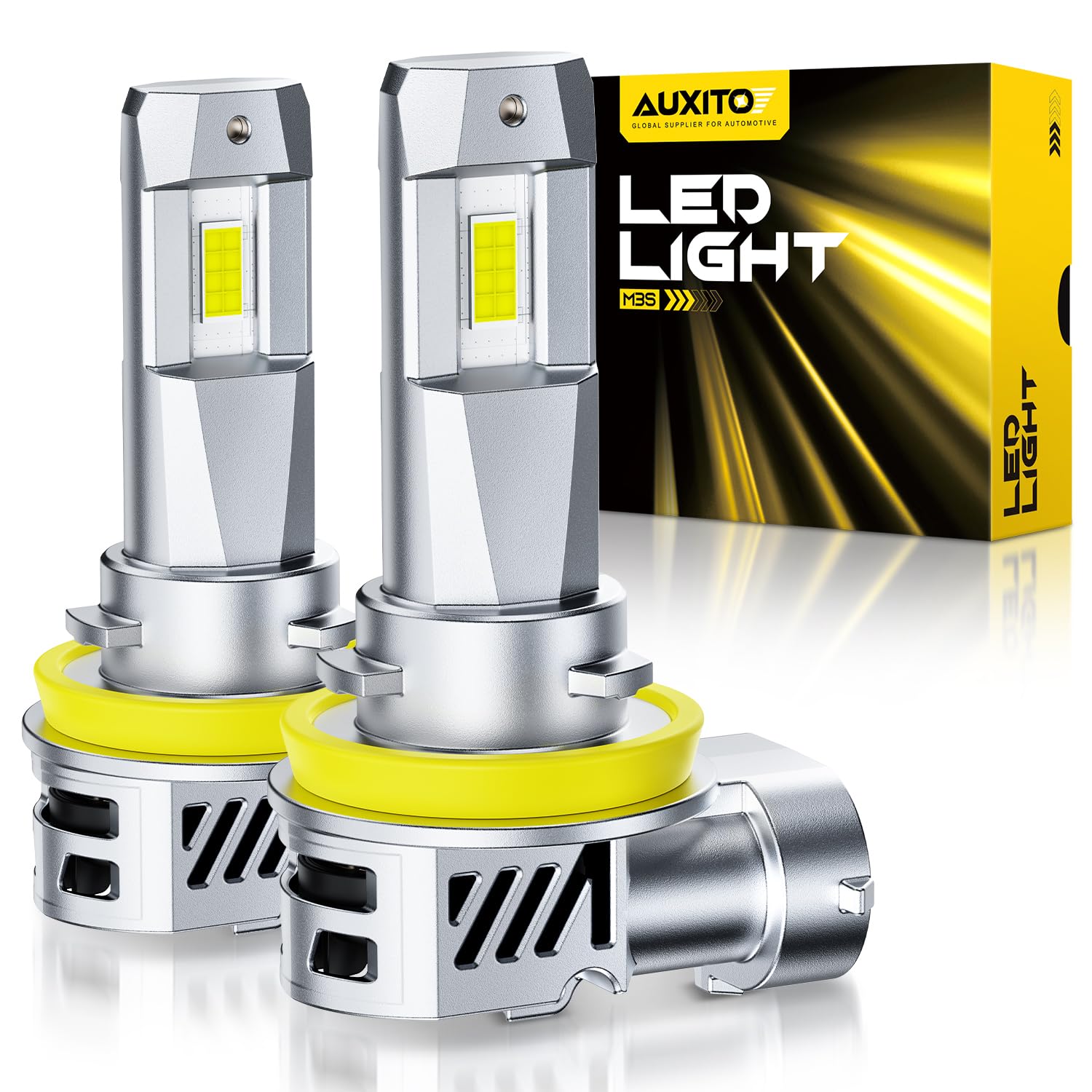 Auxito H11 bulb front view with compact 1:1 fit for easy installation