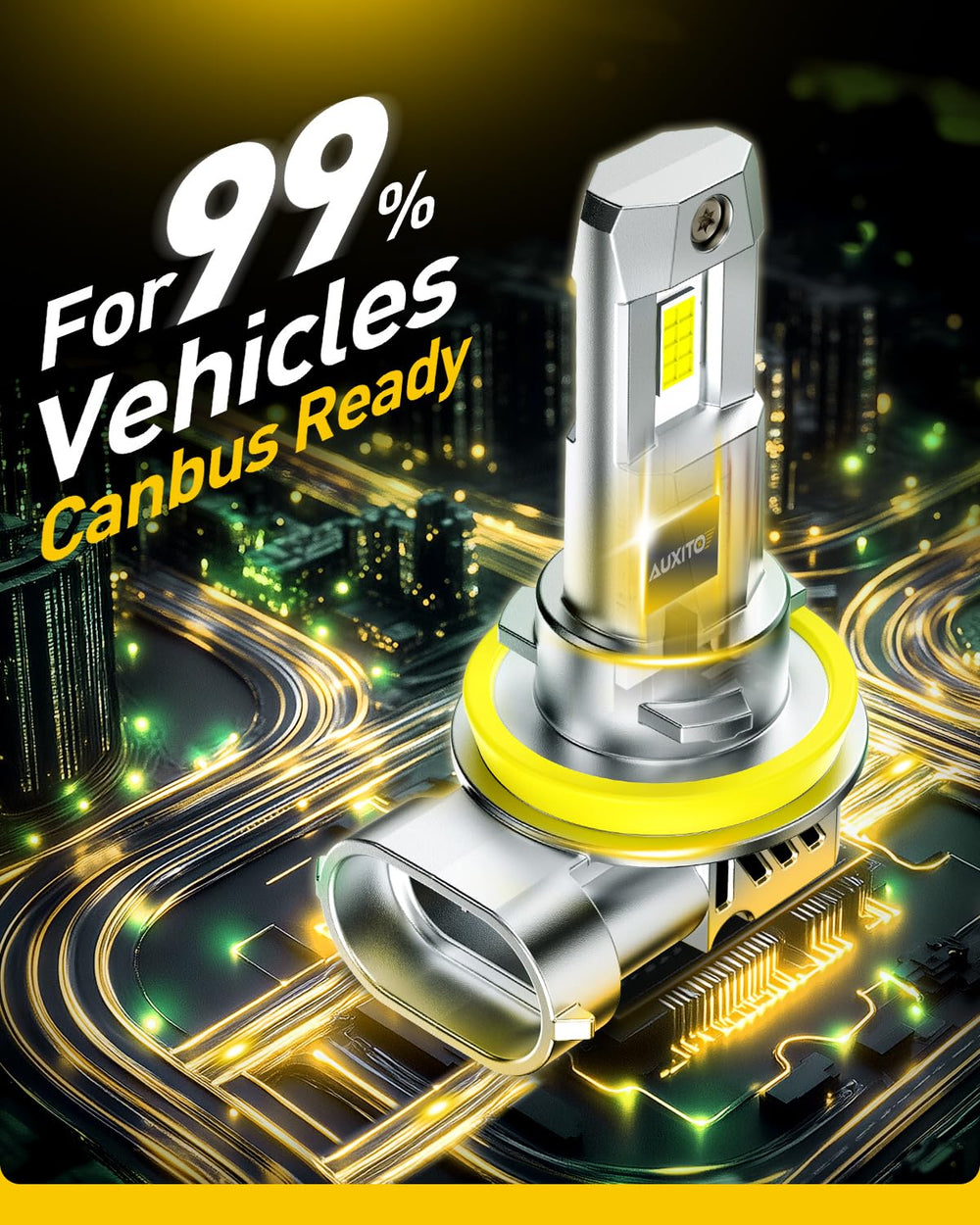 Auxito H11 bulb IP67 waterproof design resists rain and dust