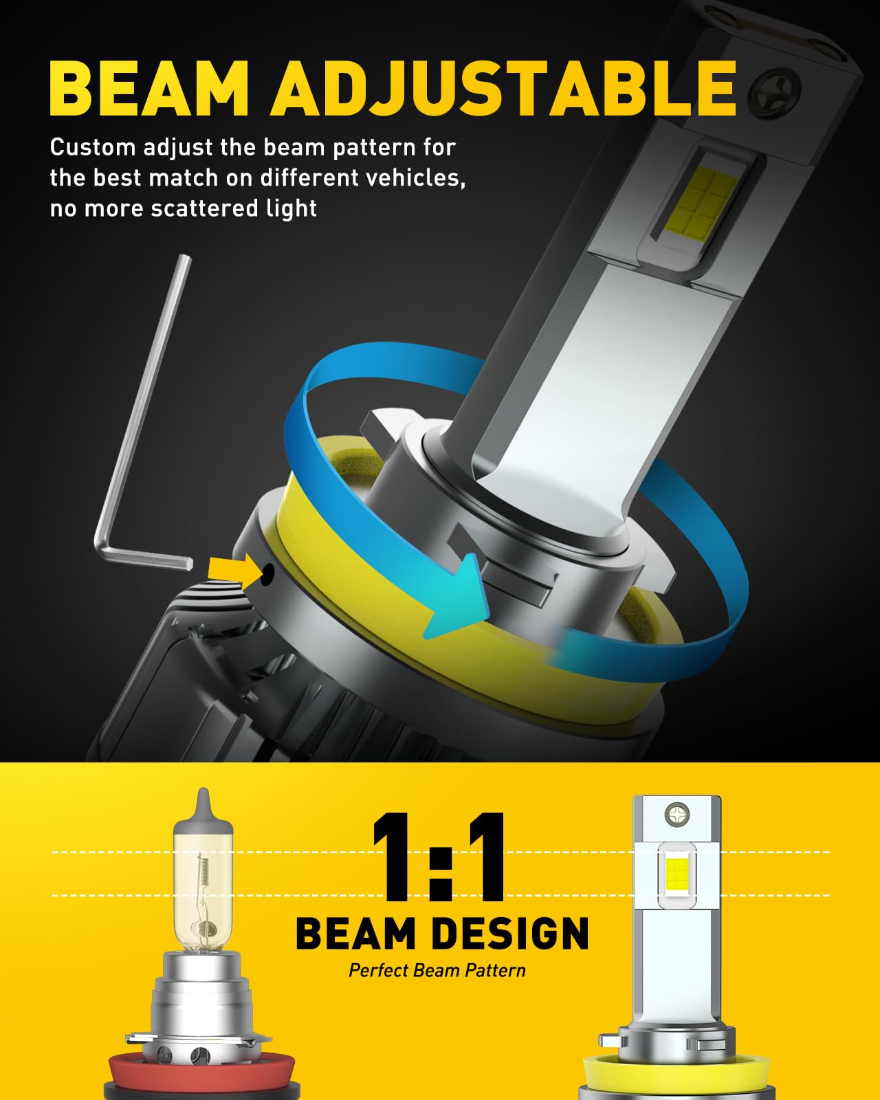 AUXITO H11 bulbs with cooling fan; steady performance.