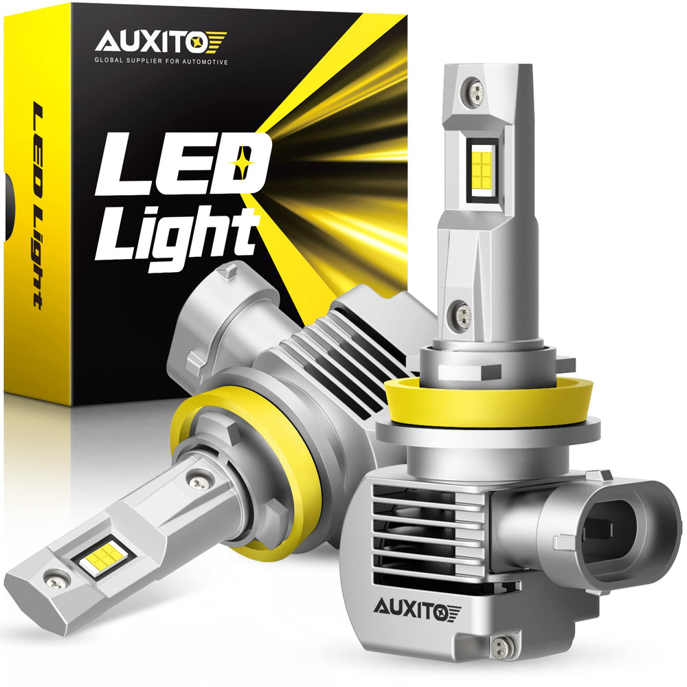 AUXITO H11 LED bulbs front view highlighting compact design and daylight-like brightness