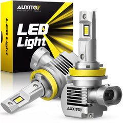 AUXITO H11 LED bulbs front view highlighting compact design and daylight-like brightness