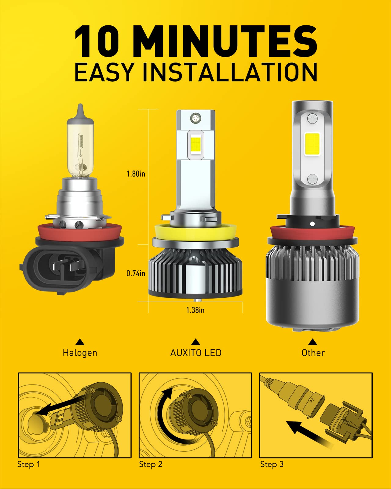 Installation view; quick 5-minute swap of AUXITO H11 bulbs.