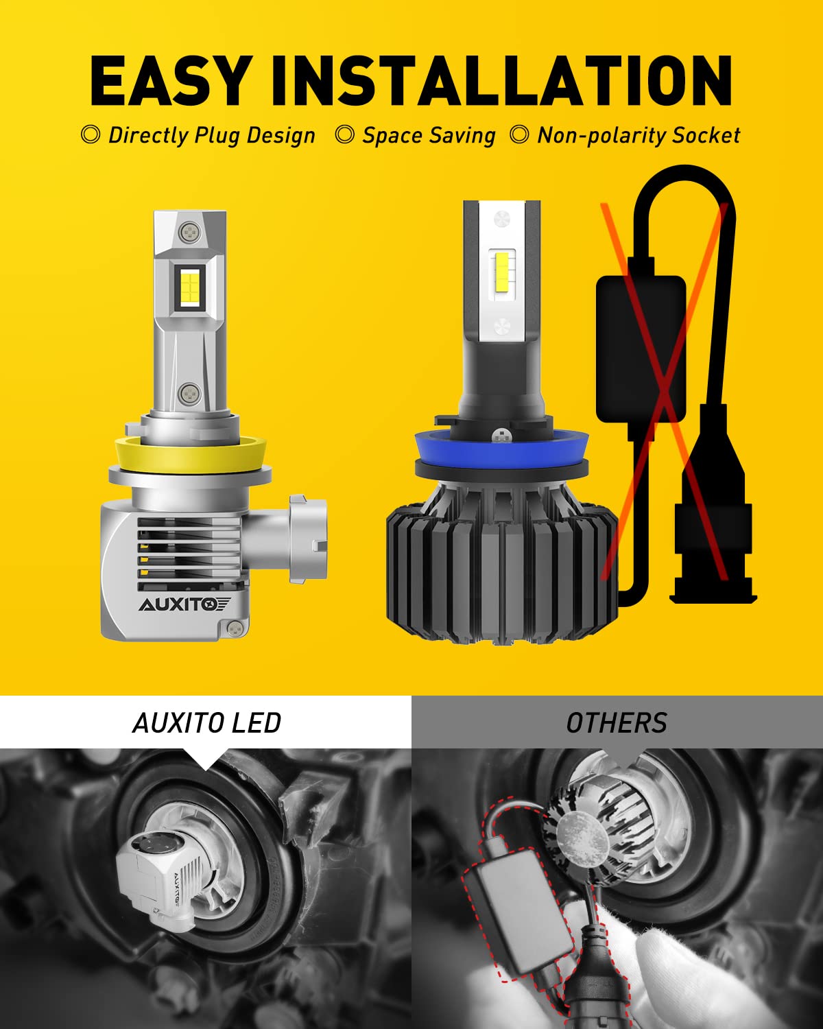 AUXITO H11 LED bulbs pack of 2 displayed with packaging