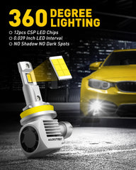AUXITO H11 LED bulbs side angle revealing sleek profile and cooling fins