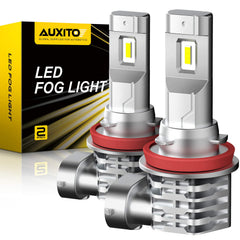 Auxito H11 LED fog light bulbs pack with 6000K cool white illumination for improved visibility.