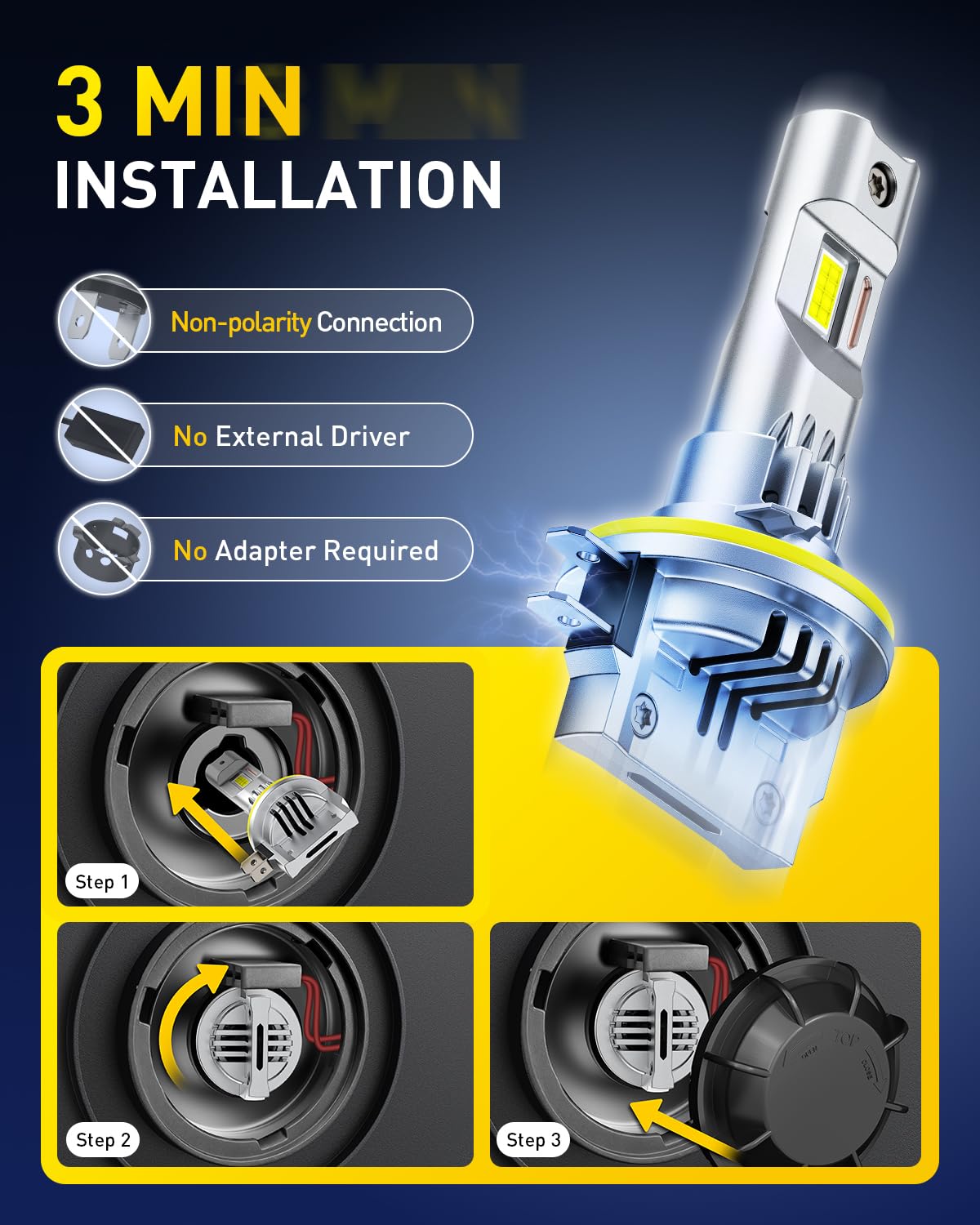 AUXITO H11B bulb showing a 360° lock-ring for easy installation