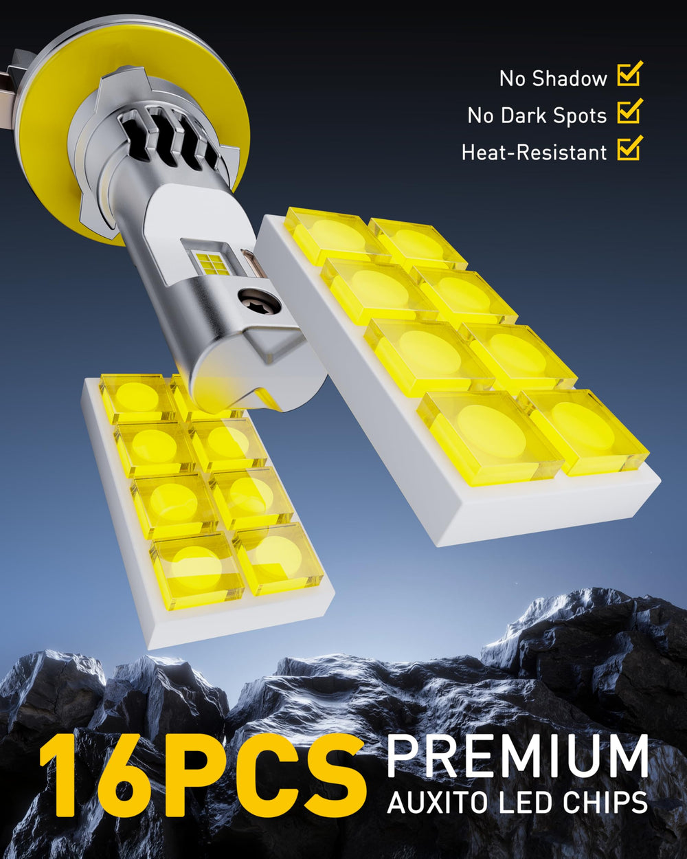 AUXITO H11B aluminum body aids heat dissipation for extended performance.