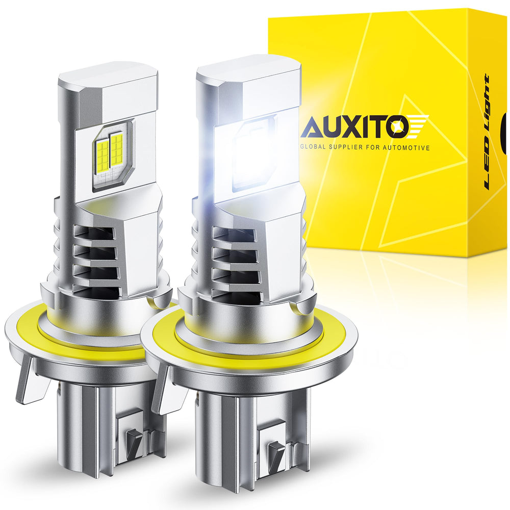 AUXITO H13 bulbs front view with 50,000 lumens for brighter nighttime visibility.