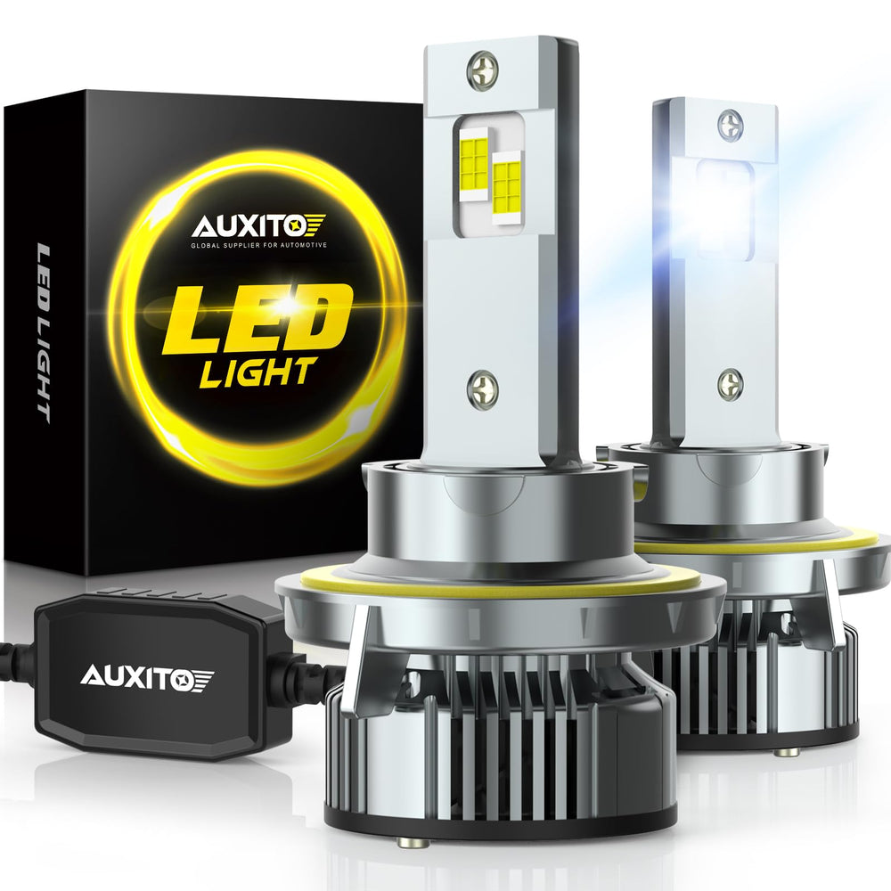 Auxito H13 LED bulbs front view with bright daylight-like output for night driving