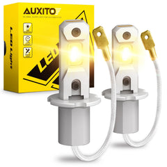 Auxito H3 LED fog light bulb front view with 3000K amber chips for fog visibility