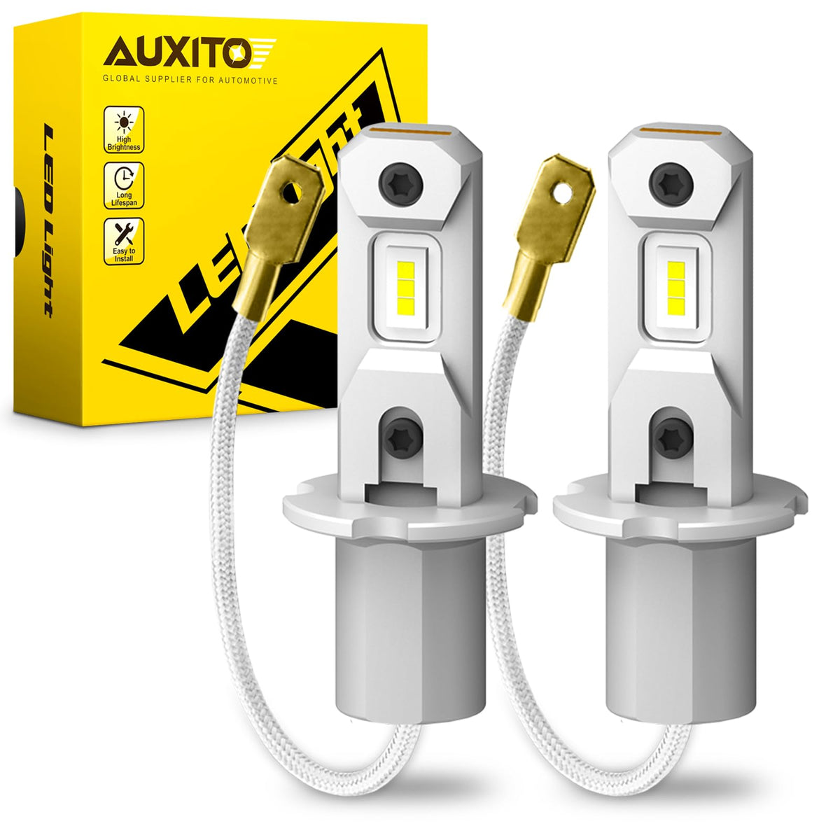 AUXITO H3 LED fog light bulb 6500K brightness enhances fog visibility.