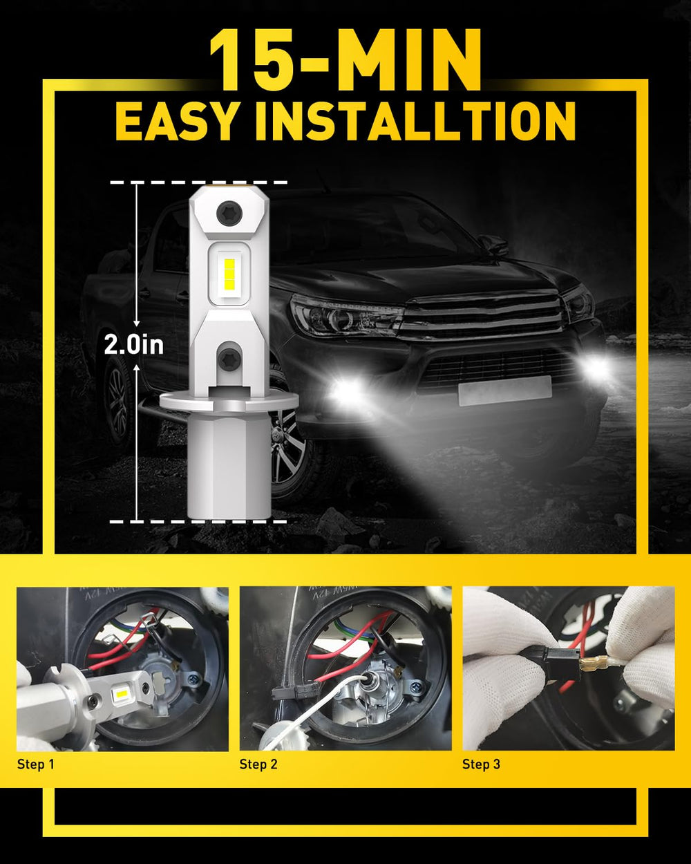 AUXITO H3 LED fog light bulb IP67 waterproof design withstands wet conditions.
