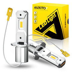 AUXITO H3 yellow 3000K bulbs in packaging for quick fog lamp upgrade.