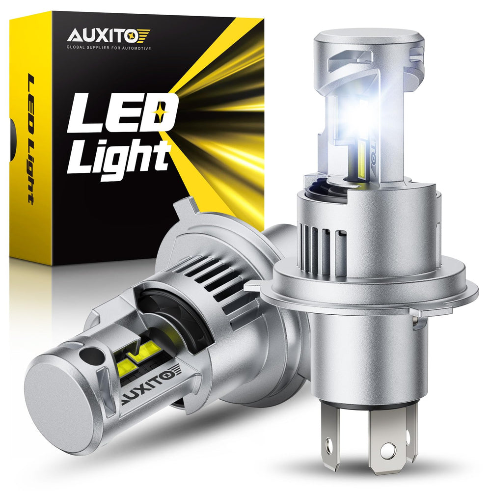 AUXITO H4 headlight bulbs front view with crisp night visibility