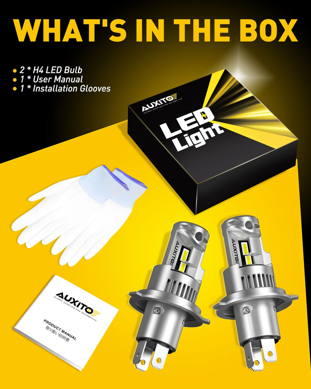 AUXITO H4 long-life bulbs offer up to 60,000 hours of use