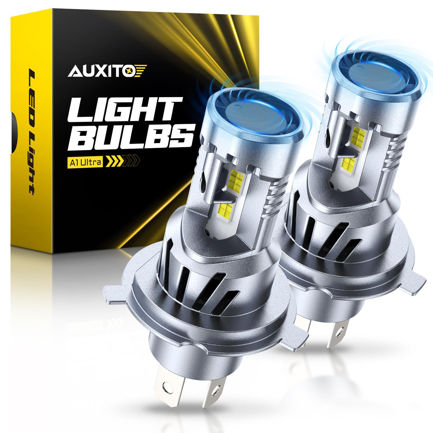 AUXITO H4 LED bulb front view with crisp 6000K light for night driving