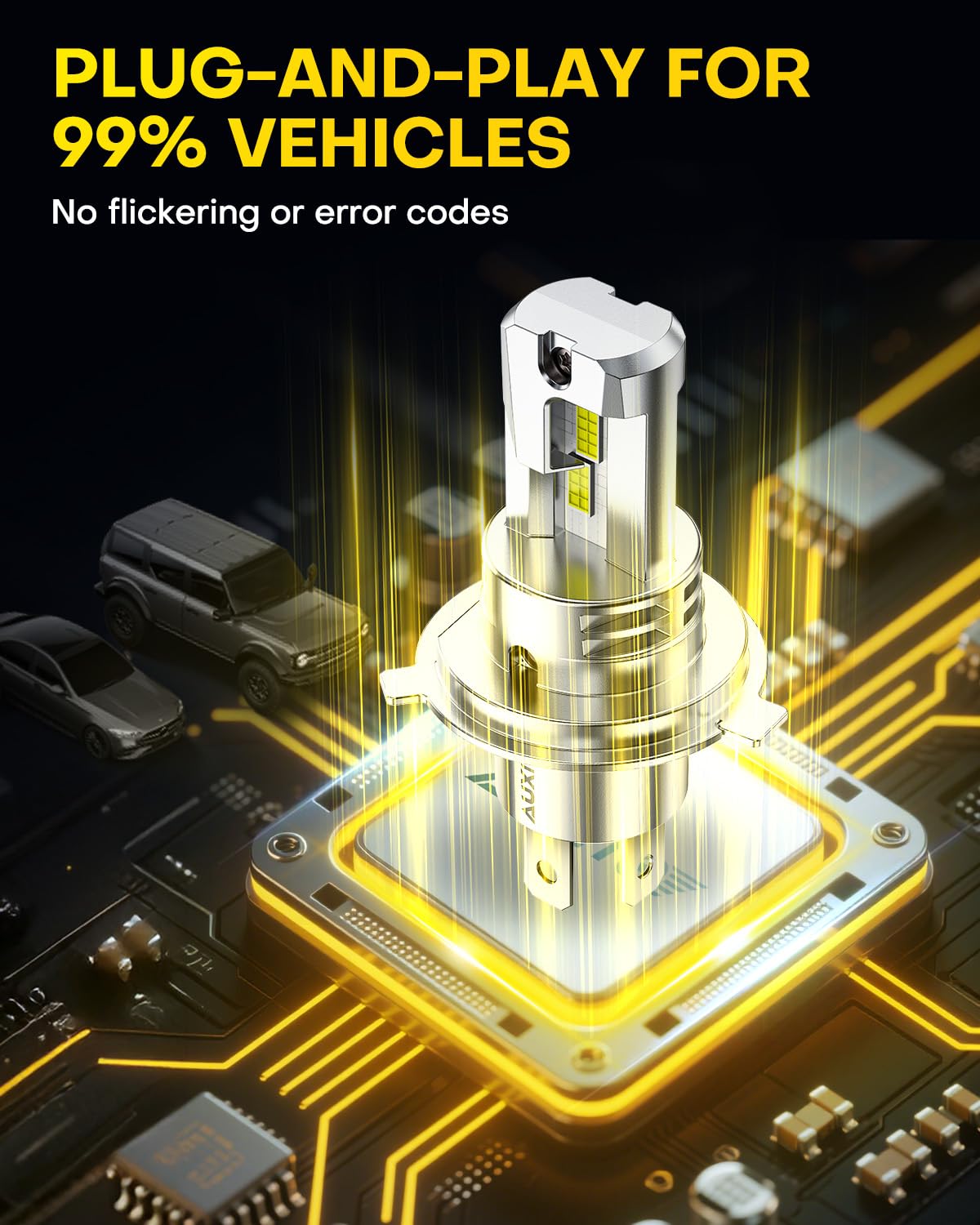 Auxito H4 9003 bulbs fit most vehicles with 1:1 design.