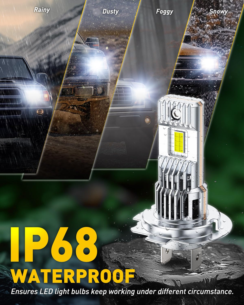 AUXITO H7 LED bulbs emit 6500K cool white light for crisp road visibility.
