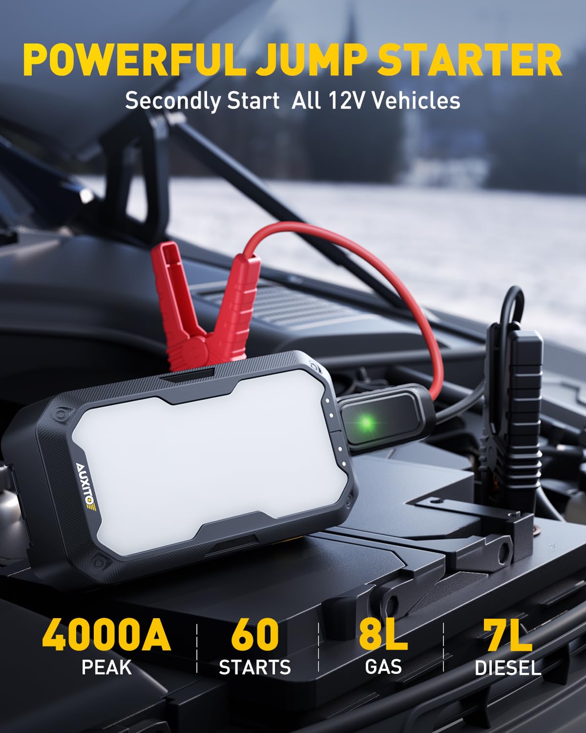 AUXITO safety clamps with indicators for confident battery jumps