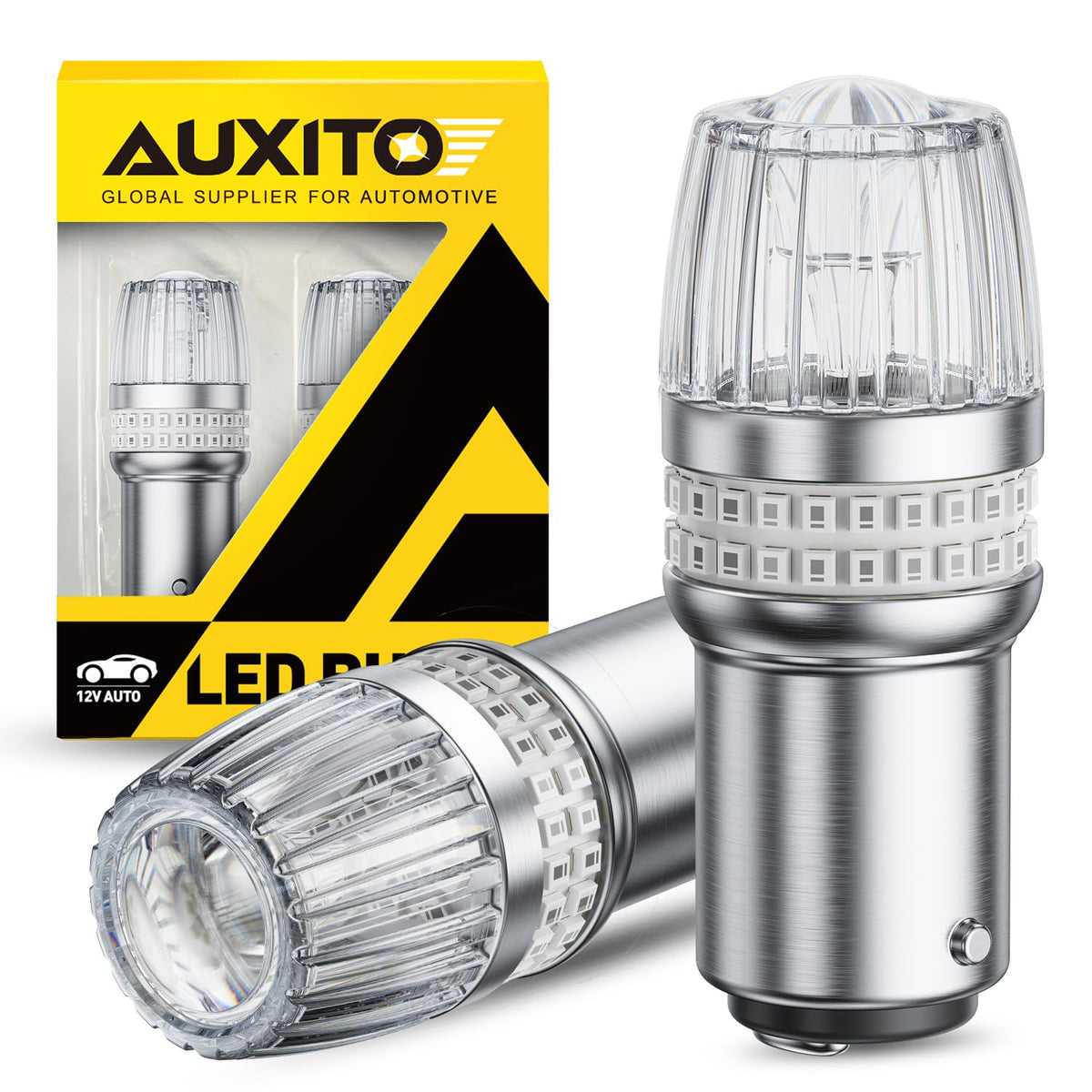 AUXITO 1157 LED red brake light with 360-degree coverage for clear signaling