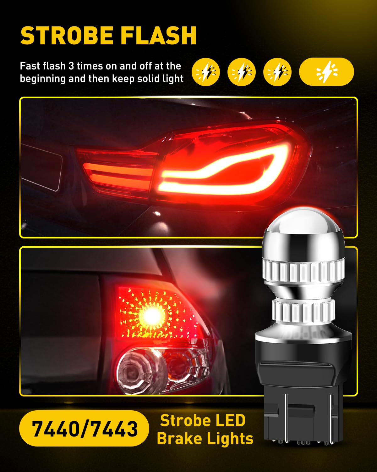 AUXITO LED strobe brake light side view showing compact fit
