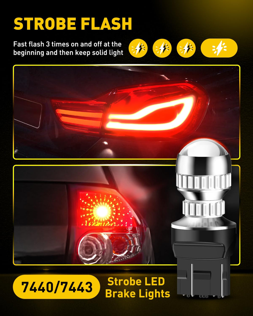 AUXITO LED strobe brake light side view showing compact fit