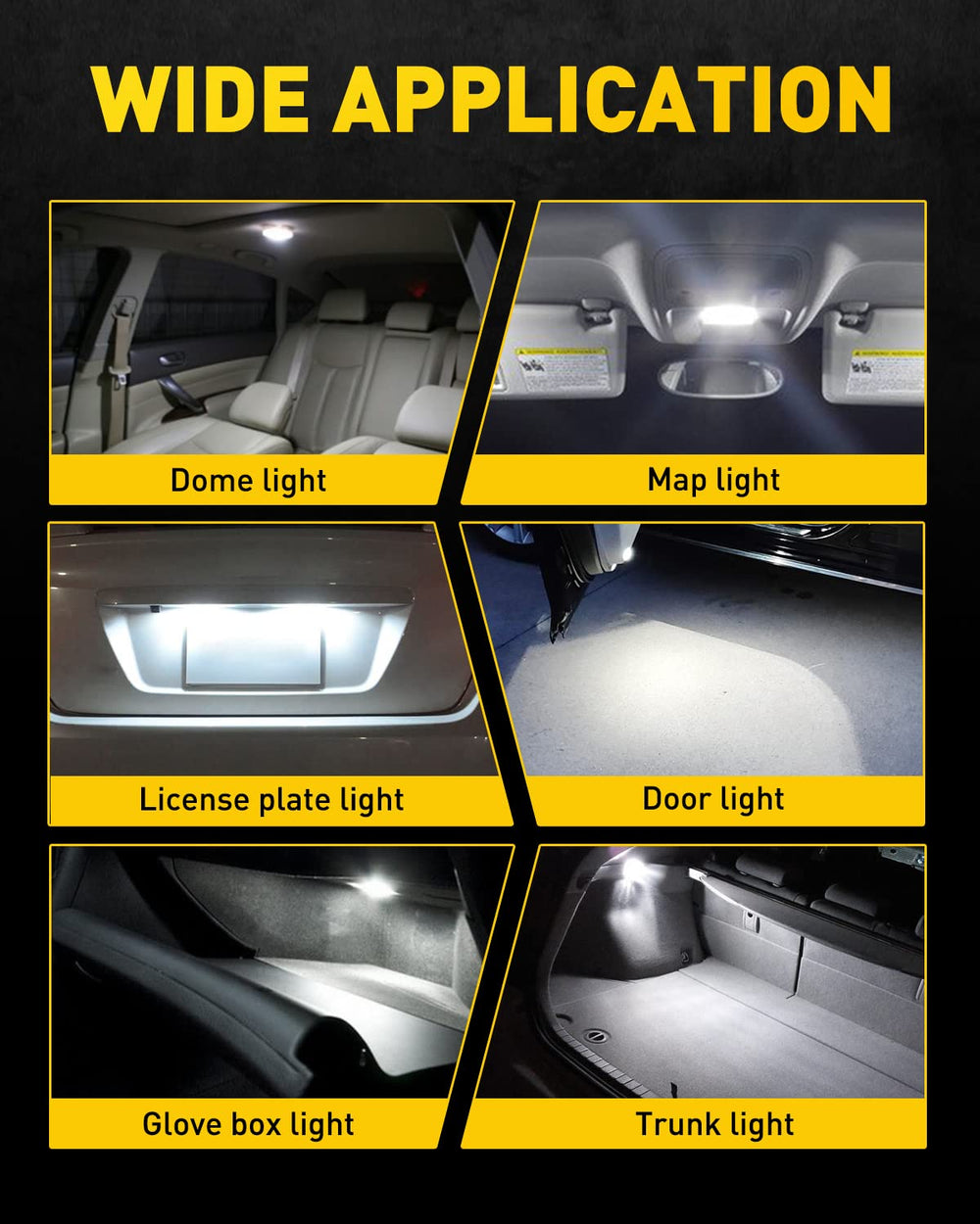 Auxito-wide application LED bulbs suit dashboard, trunk, glove box, and more.